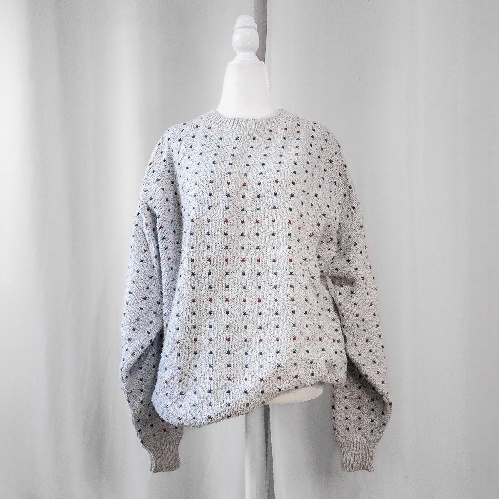 Vintage 90s grey cotton pullover polka dot oversize grandpa sweater